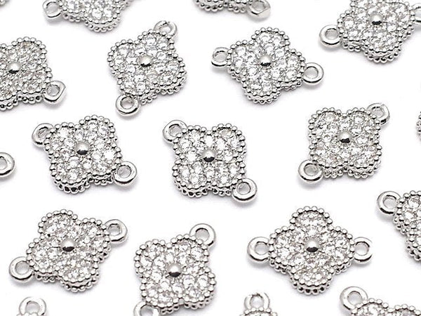 Metal parts Flower motif Joint parts 7x7x2mm Silver color (with CZ) 5pcs