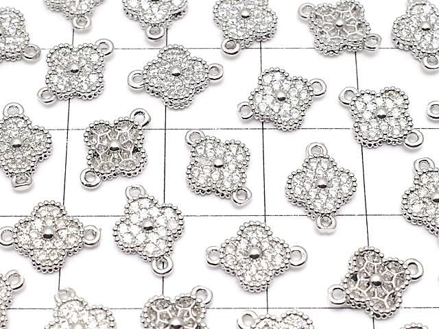 Metal Parts flower motif joint parts, 7x7x2mm, silver color (with cubic zirconia), 5 pieces.