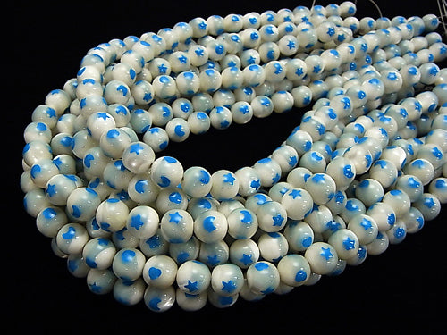 1strand $6.79! Print in! Mother of Pearl MOP White Round 10mm [Light Blue] 1strand beads (aprx.15inch / 38cm)