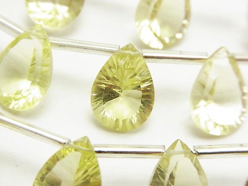 Concave Cut, Lemon Quartz, Pear Shape Gemstone Beads