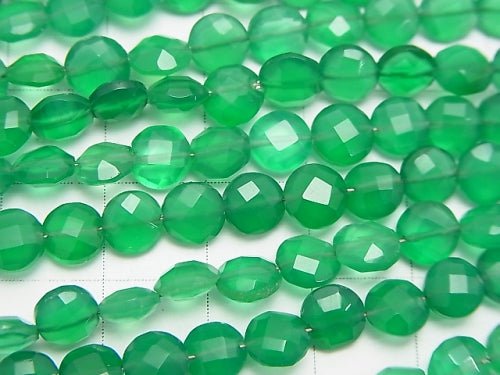 [Video] High Quality Green Onyx AAA Faceted Coin 6 x 6 x 4 mm half or 1 strand (apr x 6 inch / 16 cm)