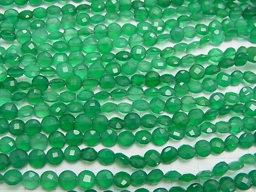 [Video] High Quality Green Onyx AAA Faceted Coin 6 x 6 x 4 mm half or 1 strand (apr x 6 inch / 16 cm)