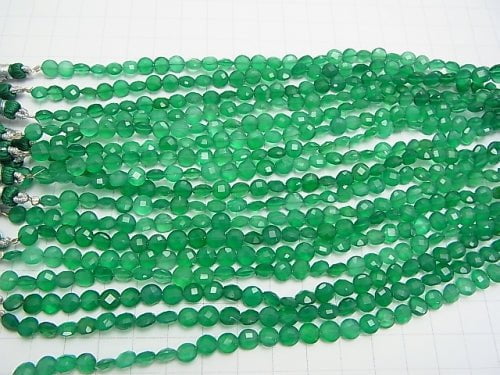 [Video] High Quality Green Onyx AAA Faceted Coin 6 x 6 x 4 mm half or 1 strand (apr x 6 inch / 16 cm)