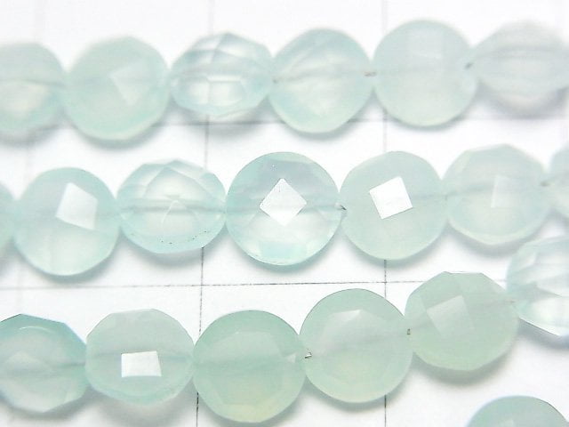 High Quality Sea Blue Chalcedony AAA Faceted Coin 6x6mm half or 1strand beads (aprx.6inch / 16cm)