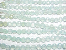 High Quality Sea Blue Chalcedony AAA Faceted Coin 6x6mm half or 1strand beads (aprx.6inch / 16cm)