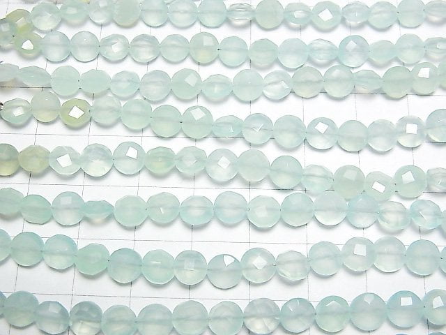 High Quality Sea Blue Chalcedony AAA Faceted Coin 6x6mm half or 1strand beads (aprx.6inch / 16cm)