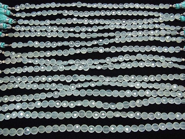 High Quality Sea Blue Chalcedony AAA Faceted Coin 6x6mm half or 1strand beads (aprx.6inch / 16cm)