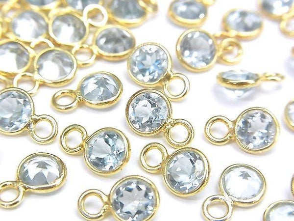 [Video]High Quality Sky Blue Topaz AAA Bezel Setting Round Faceted 5x5mm 18KGP 5pcs