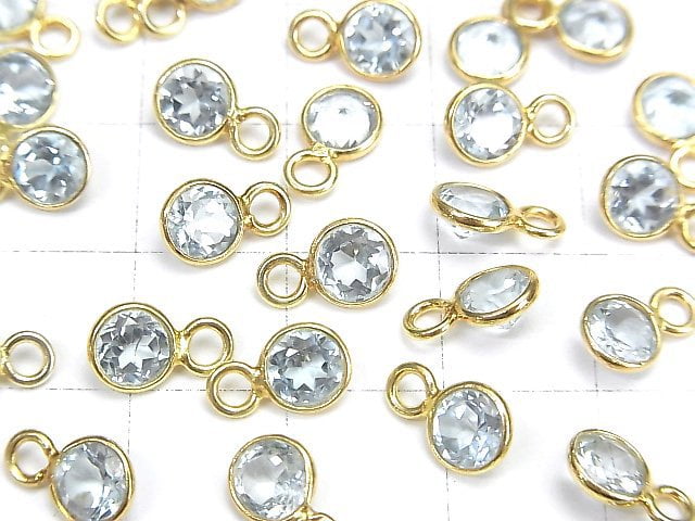 [Video]High Quality Sky Blue Topaz AAA Bezel Setting Round Faceted 5x5mm 18KGP 5pcs