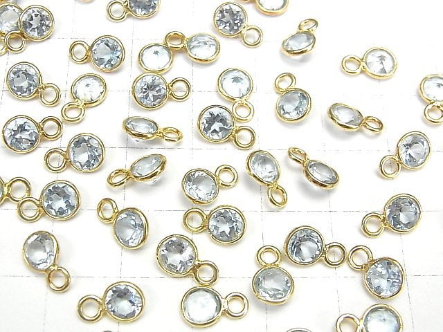 [Video]High Quality Sky Blue Topaz AAA Bezel Setting Round Faceted 5x5mm 18KGP 5pcs