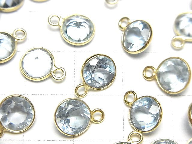 [Video]High Quality Sky Blue Topaz AAA Bezel Setting Round Faceted 8x8mm 18KGP 3pcs