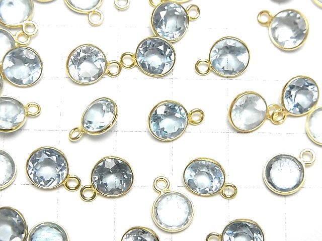 [Video]High Quality Sky Blue Topaz AAA Bezel Setting Round Faceted 8x8mm 18KGP 3pcs