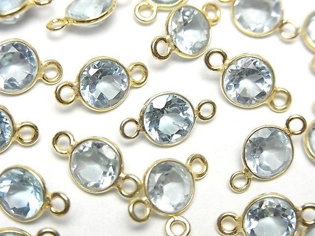[Video]High Quality Sky Blue Topaz AAA Bezel Setting Round Faceted 8x8mm [Both Side] 18KGP 3pcs