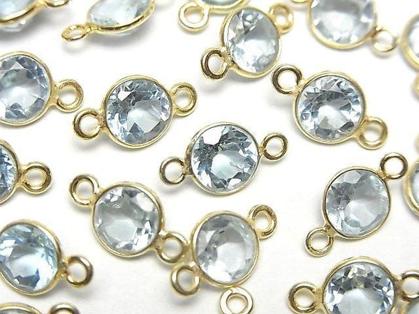 [Video]High Quality Sky Blue Topaz AAA Bezel Setting Round Faceted 8x8mm [Both Side] 18KGP 3pcs