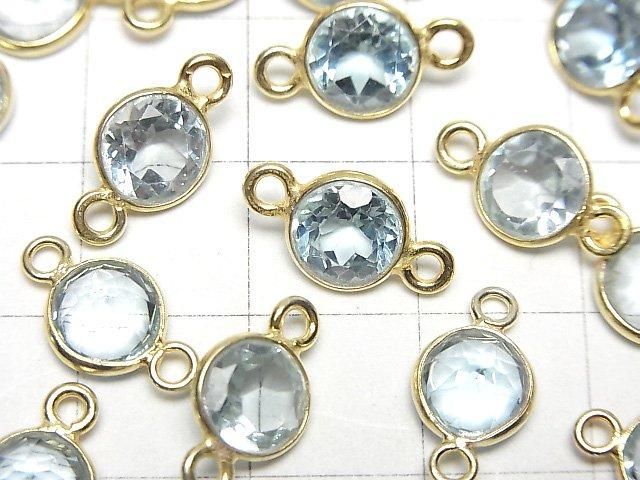 [Video]High Quality Sky Blue Topaz AAA Bezel Setting Round Faceted 8x8mm [Both Side] 18KGP 3pcs