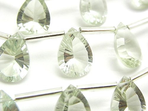 Concave Cut, Green Amethyst, Pear Shape Gemstone Beads