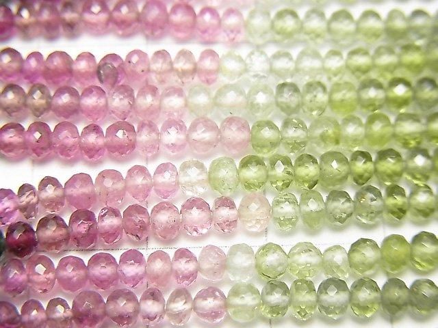 [Video] MicroCut Top Quality Multicolor Tourmaline AAAA Faceted Button Rondelle [Size S] half or 1 strand beads (approx. 15 inch/38 cm)