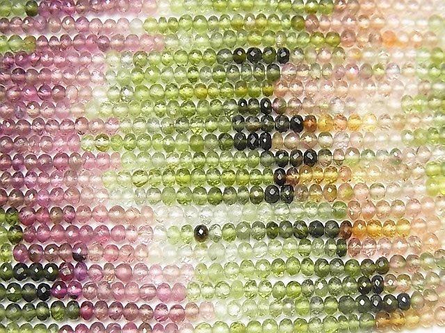 [Video] MicroCut Top Quality Multicolor Tourmaline AAAA Faceted Button Rondelle [Size S] half or 1 strand beads (approx. 15 inch/38 cm)