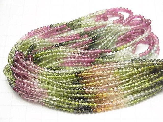 [Video] MicroCut! Top Quality Multicolor Tourmaline AAAA Faceted Button Roundel [S size] half or 1strand beads (aprx.15 inch / 38 cm)