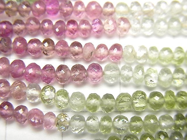 [Video] Top Quality Tourmaline AAAA Faceted Button Roundel [S size NO.2] half or 1strand beads (aprx.15inch / 38cm)