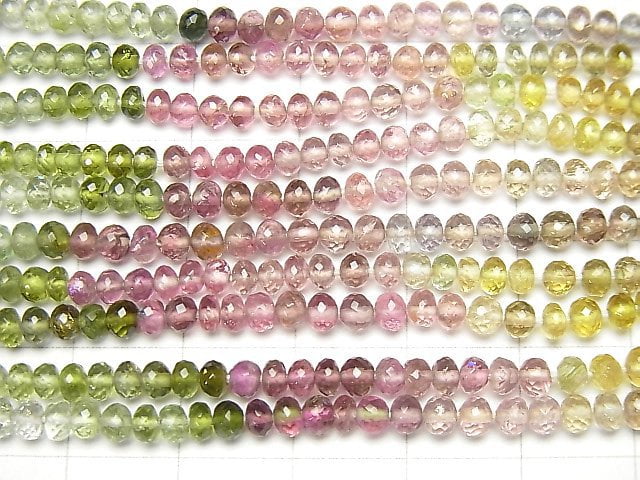 [Video] Top Quality Tourmaline AAAA Faceted Button Roundel [S size NO.2] half or 1strand beads (aprx.15inch / 38cm)