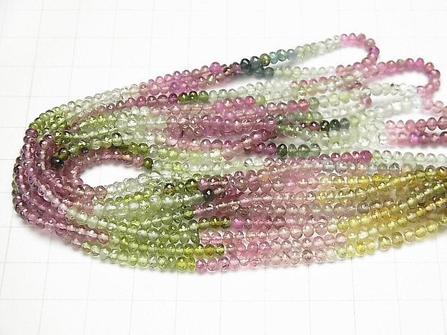 [Video] Top Quality Tourmaline AAAA Faceted Button Roundel [S size NO.2] half or 1strand beads (aprx.15inch / 38cm)