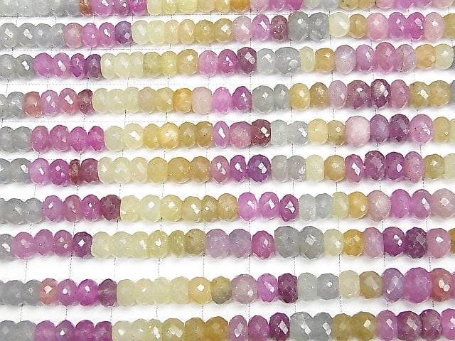 [Video] High Quality Multicolor Sapphire AA+ Faceted Button Roundel half or 1strand beads (aprx.15 inch / 38 cm)