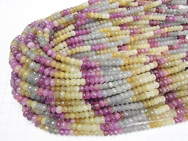 [Video] High Quality Multicolor Sapphire AA+ Faceted Button Roundel half or 1strand beads (aprx.15 inch / 38 cm)