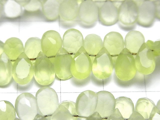 [Video] High Quality Light Green Chalcedony AAA Pear shape Faceted 8 x 5 x 3 mm 1/4 or 1strand beads (aprx.7 inch / 17 cm)