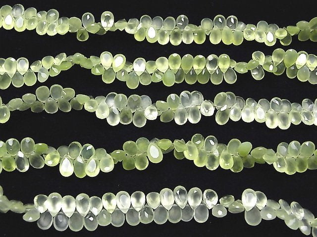 [Video] High Quality Light Green Chalcedony AAA Pear shape Faceted 8 x 5 x 3 mm 1/4 or 1strand beads (aprx.7 inch / 17 cm)