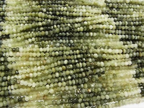 [Video] Green Cat's Eye Quartz AA ++ Faceted Button Rondelle 1strand beads (aprx.14inch / 34cm)