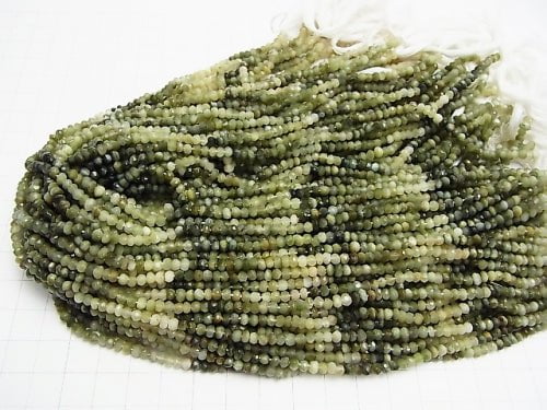 [Video] Green Cat's Eye Quartz AA ++ Faceted Button Roundel 1strand beads (aprx.14inch / 34cm)