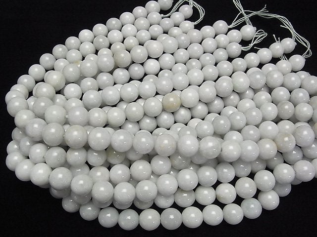 [Video] Burma White Jedite (Jadeite) AA + Round 12 mm half or 1 strand beads (aprx. 15 inch / 37 cm)