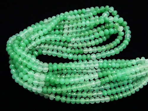 [Video] MicroCut!  High Quality Chrysoprase AAA++ Faceted Button Rondelle  1/4 or 1strand beads (aprx.15inch/38cm)