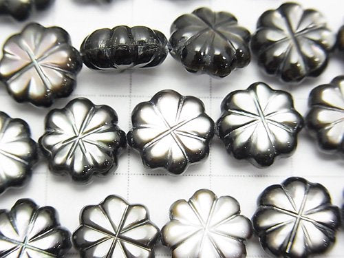 High quality Black Shell AAA Flower (Both Side Finish) 10 x 10 x 4 mm half or 1 strand beads (aprx.15 inch / 38 cm)