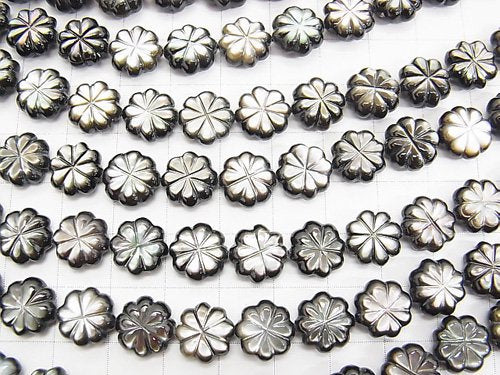 High quality Black Shell AAA Flower (Both Side Finish) 10 x 10 x 4 mm half or 1 strand beads (aprx.15 inch / 38 cm)