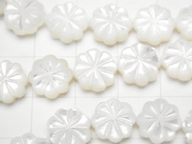 High Quality White Shell (Silver-lip Oyster)AAA Flower (Both Side Finish)10x10x3mm 1/4 or 1strand beads (aprx.15inch/36cm)