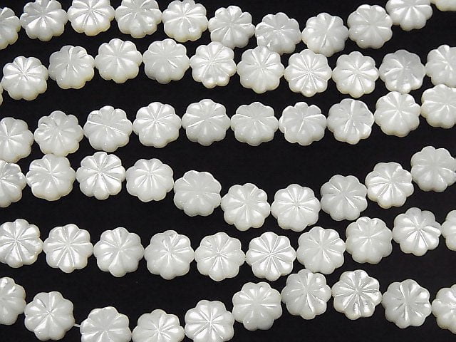 High Quality White Shell (Silver-lip Oyster)AAA Flower (Both Side Finish)10x10x3mm 1/4 or 1strand beads (aprx.15inch/36cm)