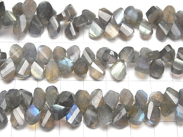 [Video] High Quality Labradorite AA++ Pear shape  Twist  Faceted Briolette  half or 1strand beads (aprx.7inch/18cm)