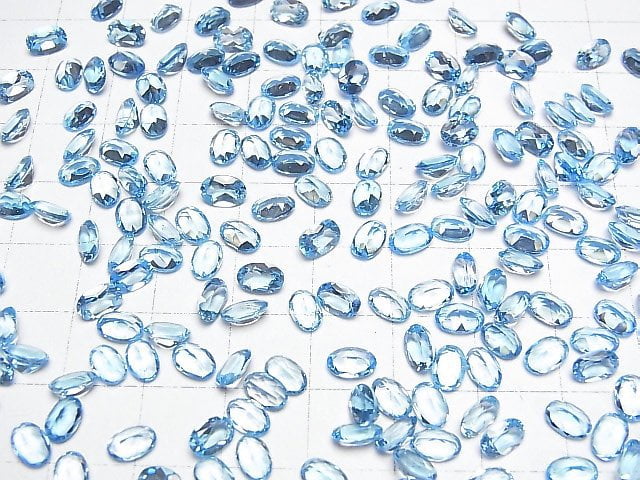 [Video]High Quality Swiss Blue Topaz AAA Loose stone Oval Faceted 6x4mm 3pcs