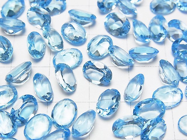 [Video]High Quality Swiss Blue Topaz AAA Loose stone Oval Faceted 8x6mm 2pcs