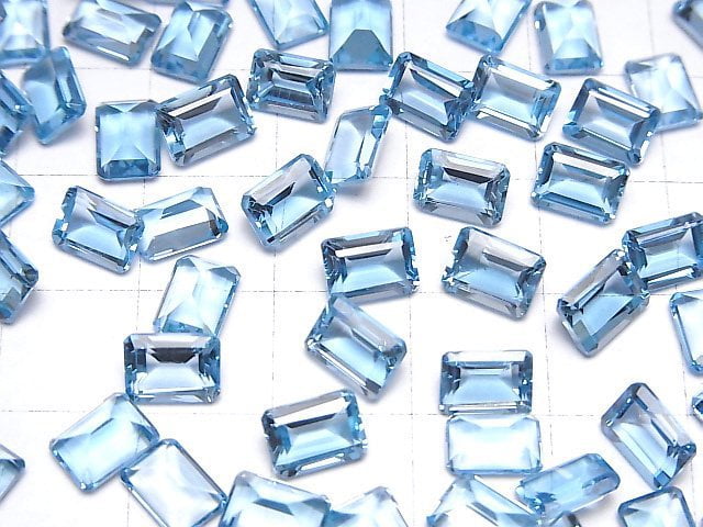 [Video]High Quality Swiss Blue Topaz AAA Loose stone Rectangle Faceted 7x5mm 2pcs