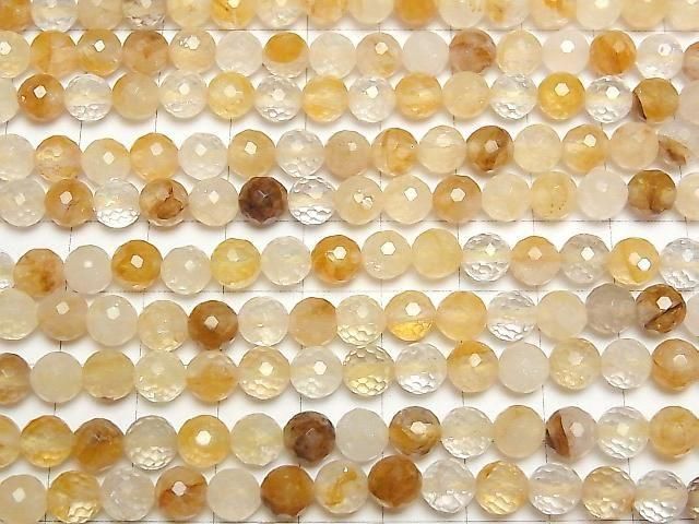 [Video] High Quality! Yellow Hematoid Quartz 128 Faceted Round 6mm 1strand Beads (approx. 15 inches/37 cm)