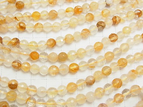 [Video] Yellow Hematite Quartz 128 Faceted Round 6 mm 1 strand beads (aprx.15 inch / 38 cm)