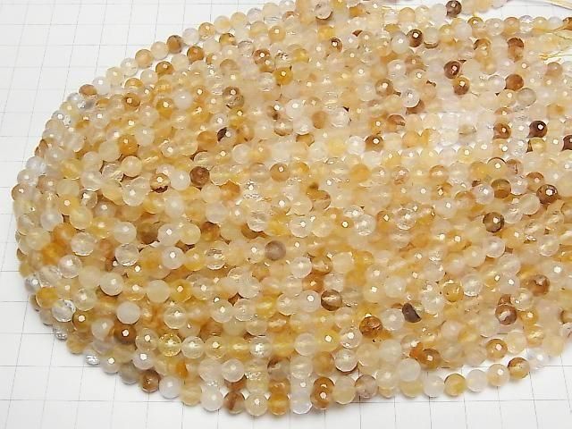 [Video] High Quality! Yellow Hematoid Quartz 128 Faceted Round 6mm 1strand Beads (approx. 15 inches/37 cm)