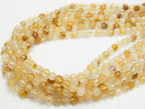 [Video] Yellow Hematite Quartz 128 Faceted Round 6 mm 1 strand beads (aprx.15 inch / 38 cm)