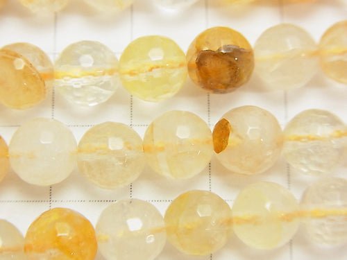 Yellow Hematite Quartz 128 Faceted Round 8 mm half or 1 strand beads (aprx.15 inch / 38 cm)