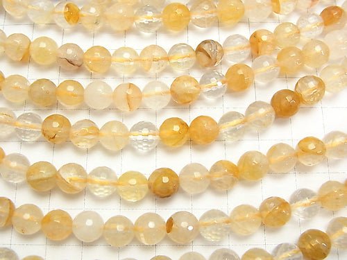 Yellow Hematite Quartz 128 Faceted Round 8 mm half or 1 strand beads (aprx.15 inch / 38 cm)