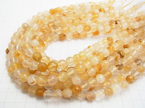 Yellow Hematite Quartz 128 Faceted Round 8 mm half or 1 strand beads (aprx.15 inch / 38 cm)