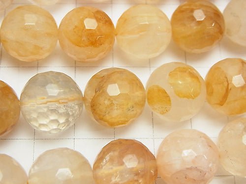 Yellow Hematite Quartz 128 Faceted Round 14 mm half or 1 strand beads (aprx. 14 inch / 35 cm)